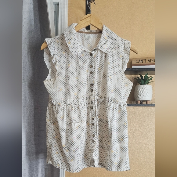 KIMCHI BLUE Cottagecore Polka Dot Floral Stripe Ruffle High Waist Pockets Top - Picture 2 of 3